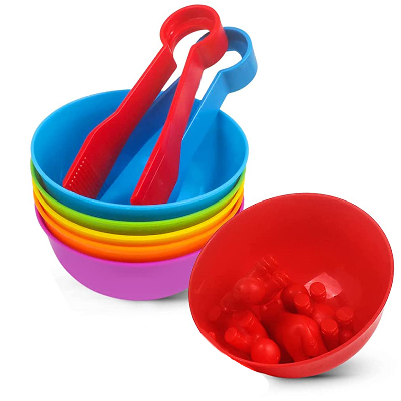 Kids Toys 2 Year Old - 6 أوعية بلاستيكية مع 2 ملاقط